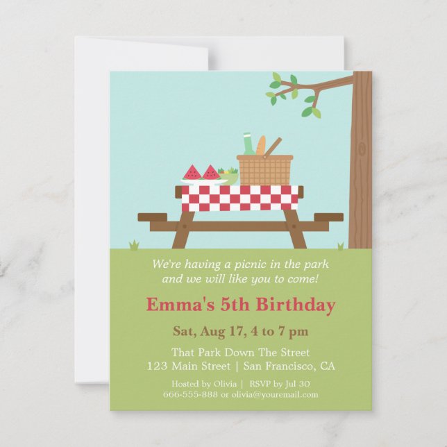 Picnic in the Park Birthday Party Invitations (Front)