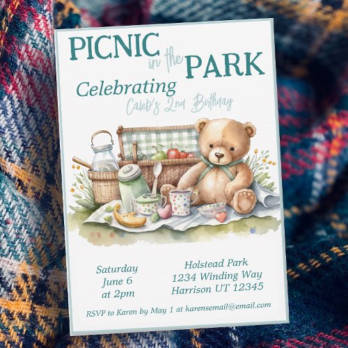 Picnic in the Park Cute Bear Birthday  Invitation
