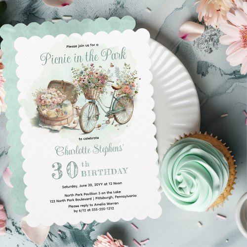 Picnic in the Park Floral 30th Birthday Party Invitation