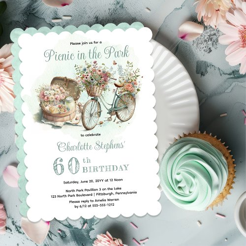 Picnic in the Park Floral 60th Birthday Party Invitation