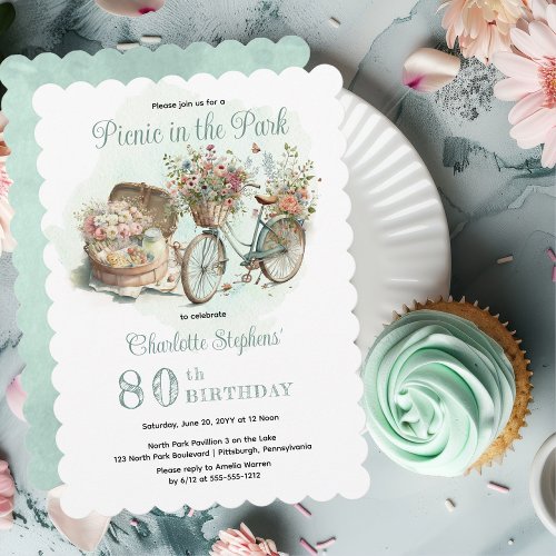 Picnic in the Park Floral 80th Birthday Party Invitation