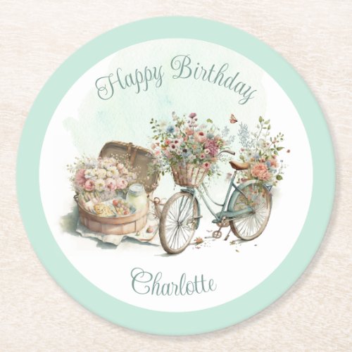 Picnic in the Park Floral Adult Birthday Party Round Paper Coaster