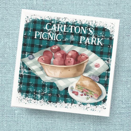 Picnic in the Park Green Plaid Boys Birthday Napkins