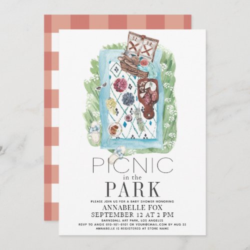 Picnic in the Park Watercolor Baby Shower Invitation
