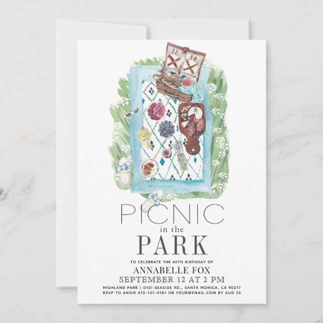 Picnic in the Park Watercolor Birthday Invitation (Front)