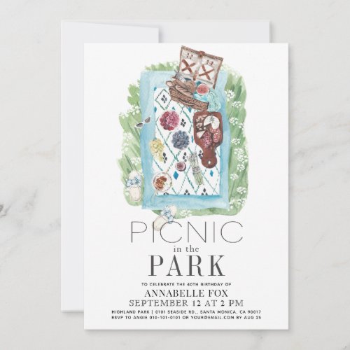 Picnic in the Park Watercolor Birthday Invitation
