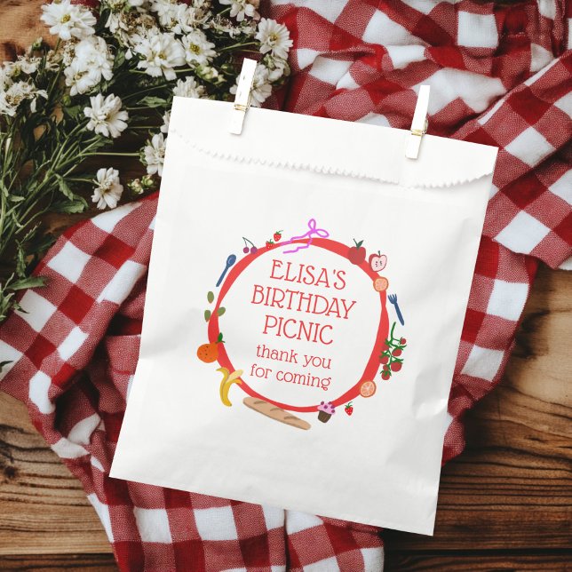 Picnic Modern Cute HandDrawn CUSTOM BIRTHDAY PARTY Favor Bag (Picnic Modern Cute HandDrawn CUSTOM BIRTHDAY PARTY Favor Bag)