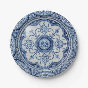 Picnic on 1896 Minton Holland Blue & White Paper 7 Plates