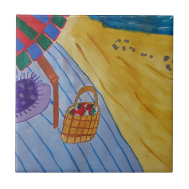 Picnic On The Beach Ceramic Tile (Front)