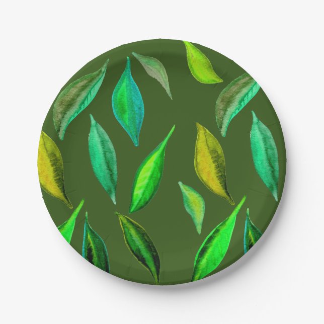 Picnic park party Summer green leaves Paper Plates (Front)