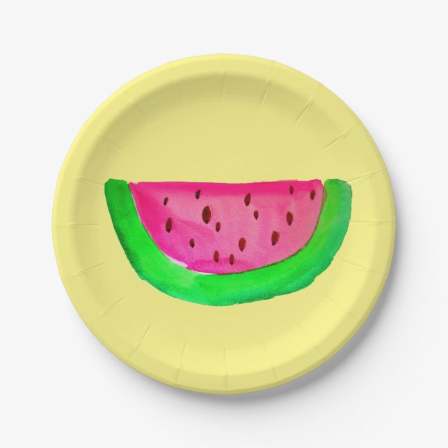 Picnic park party Summer watermelon Paper Plates (Front)