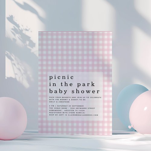 Picnic Park Pink Gingham Baby Shower Invitation