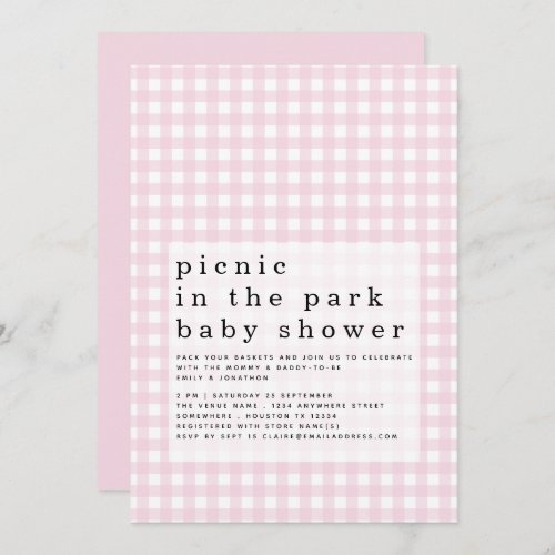 Picnic Park Pink Gingham Baby Shower Invitation