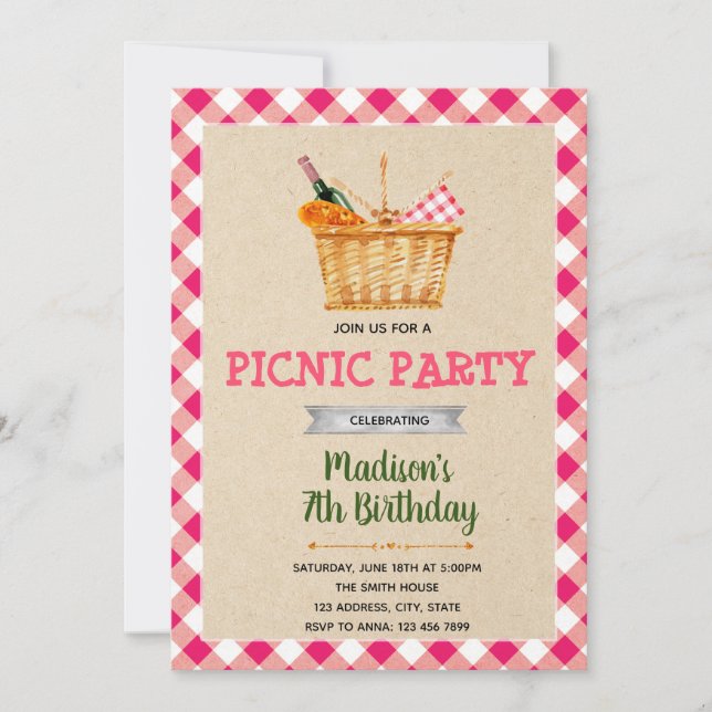 Picnic party birthday invitation (Front)