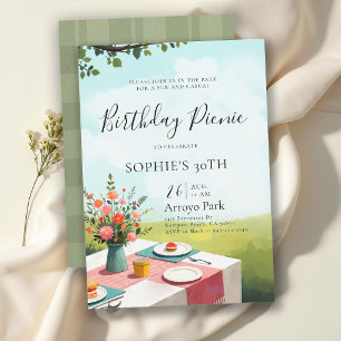 Picnic Party Summer Elegant Floral 30th Birthday Invitation