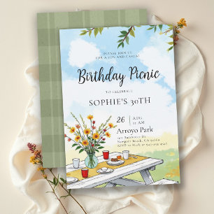 Picnic Party Summer Park Elegant Art 30th Birthday Invitation