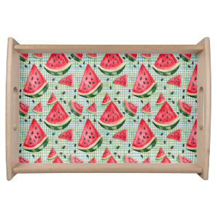 Picnic Patch Watermelon – Watercolor Fruit Gingham Serving Tray