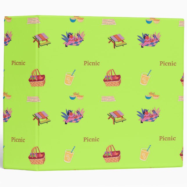 Picnic pattern on green 3 ring binder (Front/Spine)