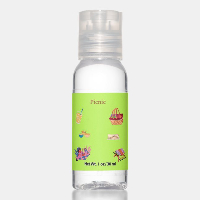 Picnic pattern on green hand sanitizer (Front)