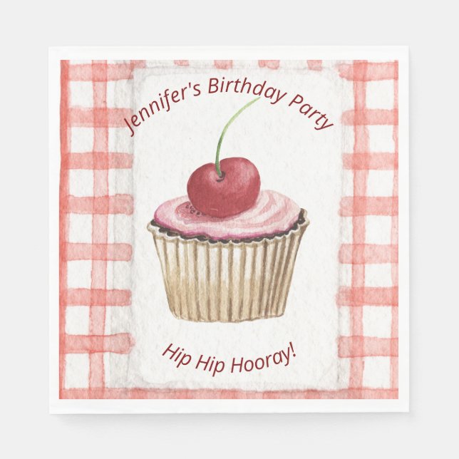 Picnic Plates - Kids Retro Cherry Cup Cake Napkins (Front)