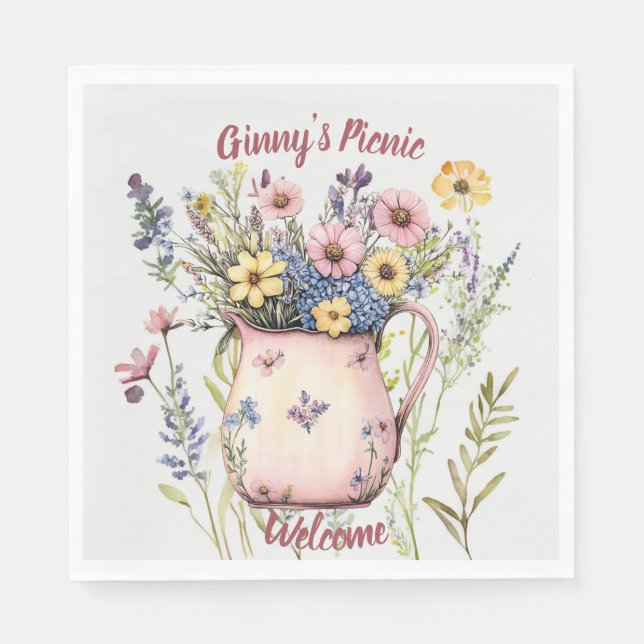 Picnic Plates - Pretty Wild Flowers & Vase Napkins (Front)