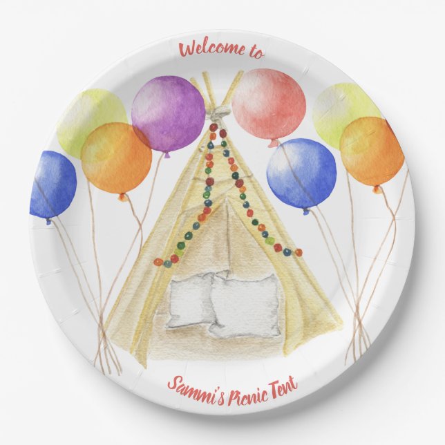 Picnic Plates - Tent & Balloons Personalized  (Front)