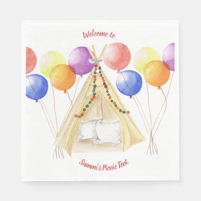 Picnic Plates - Tent & Balloons Personalized  Napkins (Front)