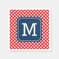 Picnic Red Gingham Personalize Name Monogram Paper Napkin