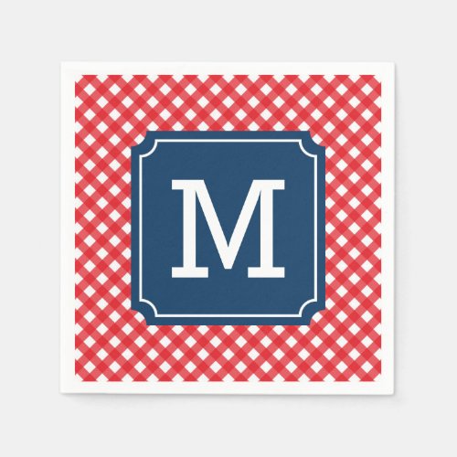 Picnic Red Gingham Personalize Name Monogram Paper Napkins