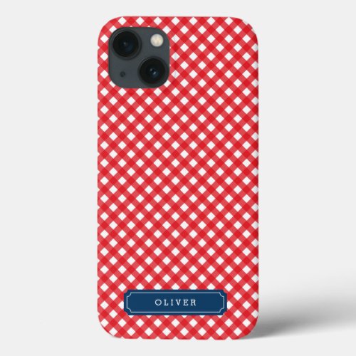 Picnic Red Gingham Personalize with Name iPhone 13 Case
