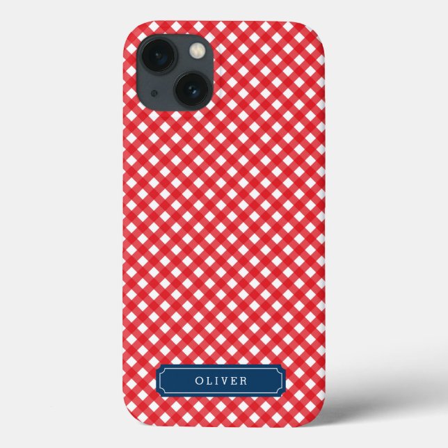 Picnic Red Gingham Personalize with Name Case-Mate iPhone Case (Back)
