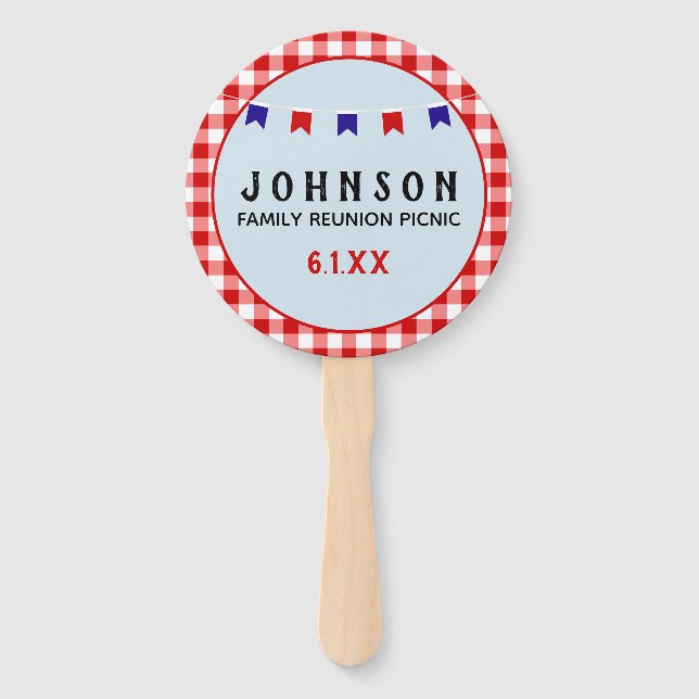 Picnic Reunion Red Checkered Tablecloth Summer Hand Fan (Front)