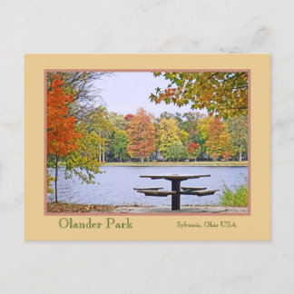 Picnic Spot By The Lake,Surrounded By Autumn Color Postcard