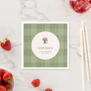 Picnic Summer Green Plaid Floral Birthday Napkins