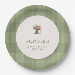 Picnic Summer Green Plaid Floral Birthday Paper Plates