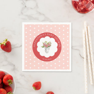 Picnic Summer Red Pink White Polka Baby Shower Napkins
