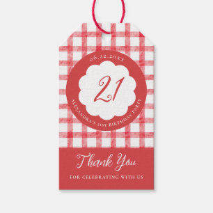 Picnic Summer Spring Red Gingham Scallops Birthday Gift Tags
