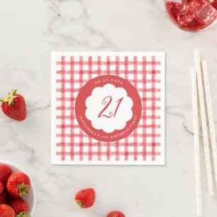 Picnic Summer Spring Red Gingham Scallops Birthday Napkins