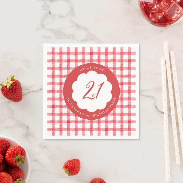 Picnic Summer Spring Red Gingham Scallops Birthday Napkins (Insitu)