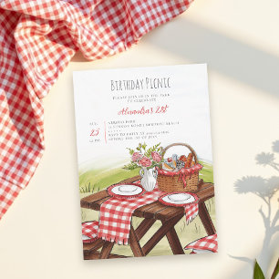 Picnic Table Basket Summer Red 21st Birthday Invitation
