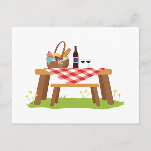 Picnic Table Basket Wine Postcard