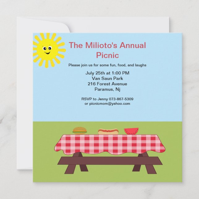 Picnic Table On The Grass Invitation (Front)