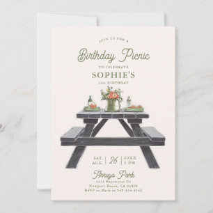 Picnic Table Summer Elegant Modern 21st Birthday Invitation