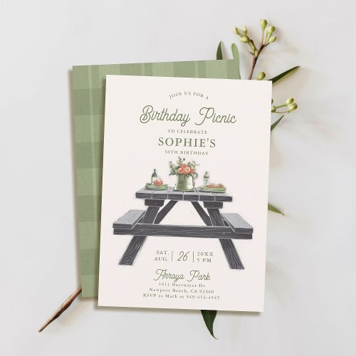 Picnic Table Summer Elegant Modern 50th Birthday Invitation