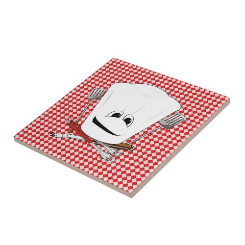 Picnic Table wChef Hat with BBQ Tools Tile