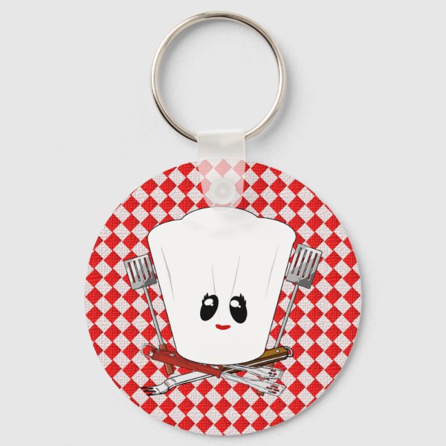 Picnic Table w/Female Chef Hat & BBQ Tools Keychain (Front)