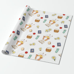 Picnic Time Mochi Reading a book white  Wrapping Paper