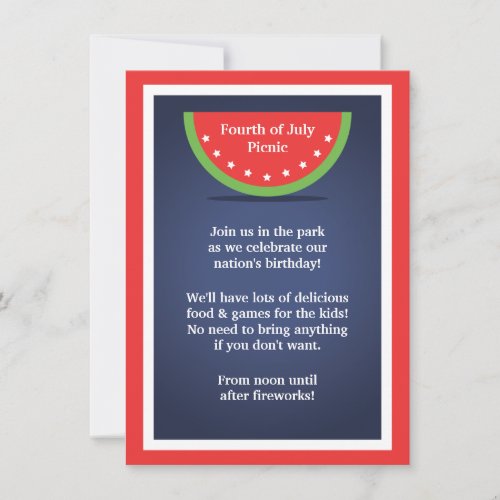 Picnic Watermelon 4th of July Party Invitations