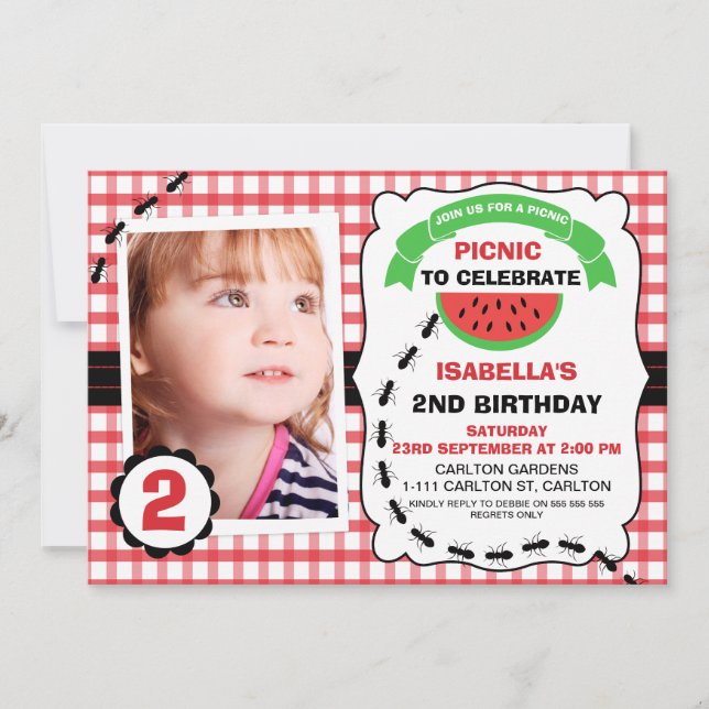 Picnic Watermelon Photo Birthday Party Invitation (Front)