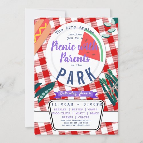 picnic with parents Charity fundraiser PTA PTO Invitation